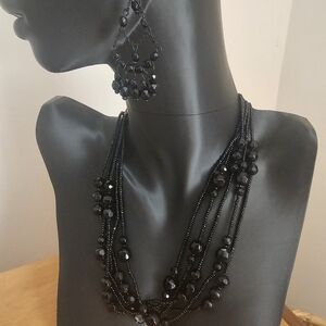 Vintage Black Multi-Strand Necklace Set